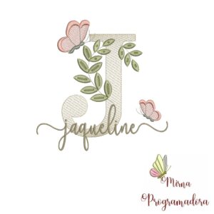 Matriz de Bordado Folhas Borboletas nome Jaqueline