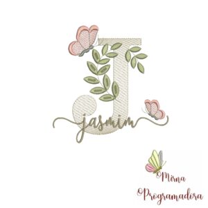 Matriz de Bordado Folhas Borboletas nome Jasmim