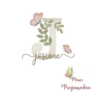 Matriz de Bordado Folhas Borboletas nome Josiane