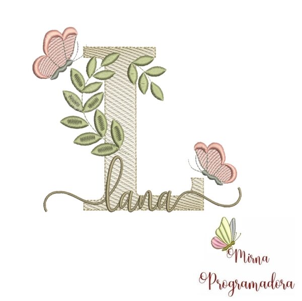 Matriz de Bordado Folhas Borboletas nome Lana