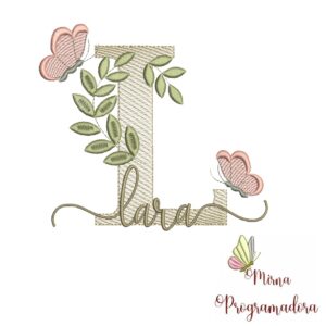 Matriz de Bordado Folhas Borboletas nome Lara