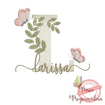 Matriz de Bordado Folhas Borboletas nome Larissa