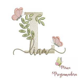 Matriz de Bordado Folhas Borboletas nome Liam
