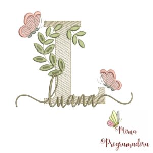 Matriz de Bordado Folhas Borboletas nome Luana
