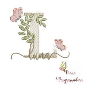Matriz de Bordado Folhas Borboletas nome Luna