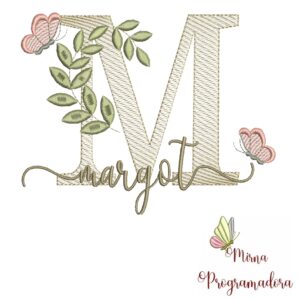 Matriz de Bordado Folhas Borboletas nome Margot