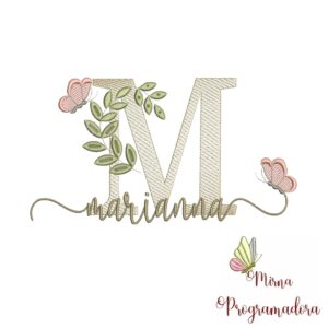Matriz de Bordado Folhas Borboletas nome Marianna