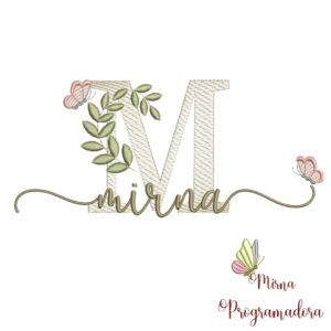 Matriz de Bordado Folhas Borboletas nome Mirna