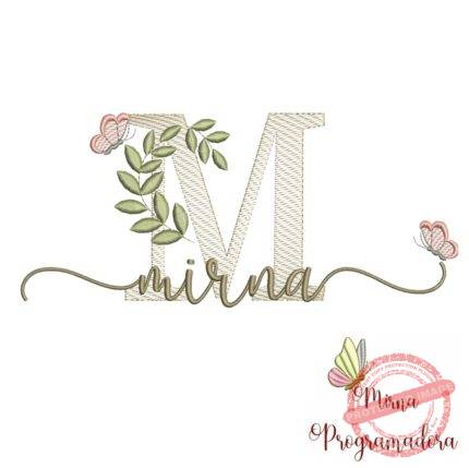 Matriz de Bordado Folhas Borboletas nome Mirna