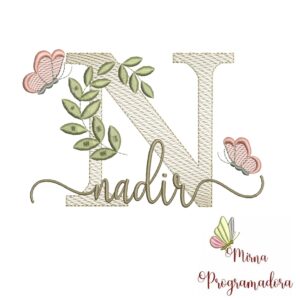 Matriz de Bordado Folhas Borboletas nome Nadir