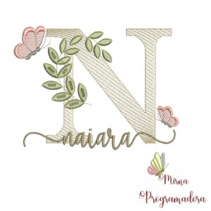 Matriz de Bordado Folhas Borboletas nome Naiara