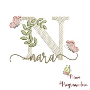 Matriz de Bordado Folhas Borboletas nome Nara