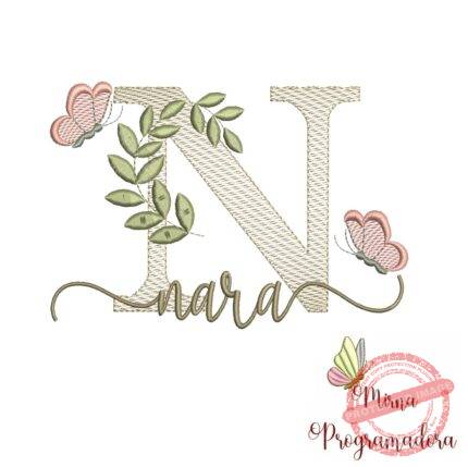 Matriz de Bordado Folhas Borboletas nome Nara