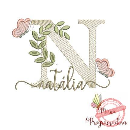 Matriz de Bordado Folhas Borboletas nome Natália