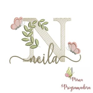 Matriz de Bordado Folhas Borboletas nome Neila