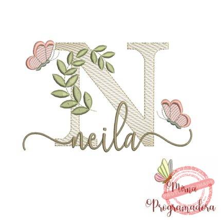 Matriz de Bordado Folhas Borboletas nome Neila