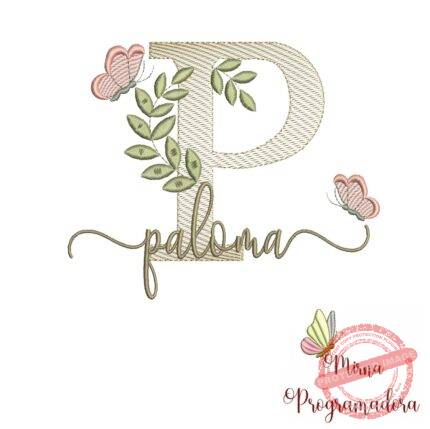 Matriz de Bordado Folhas Borboletas nome Paloma