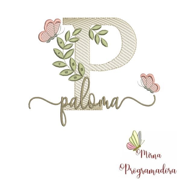 Matriz de Bordado Folhas Borboletas nome Paloma