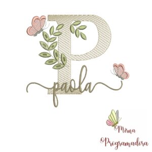Matriz de Bordado Folhas Borboletas nome Paola