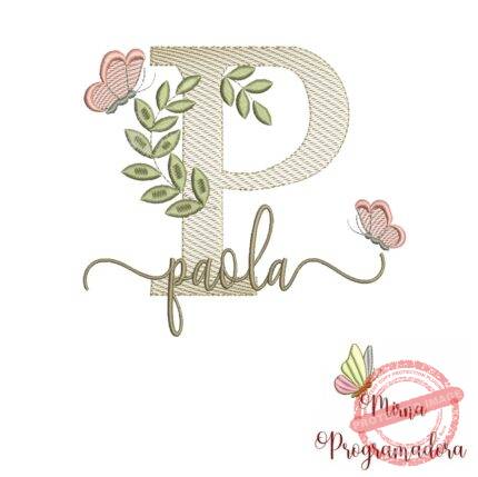 Matriz de Bordado Folhas Borboletas nome Paola