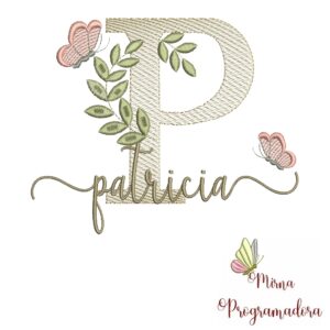 Matriz de Bordado Folhas Borboletas nome Patricia