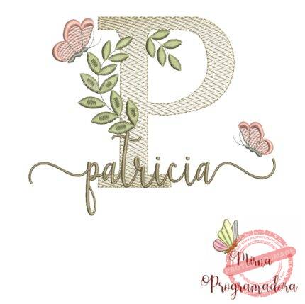 Matriz de Bordado Folhas Borboletas nome Patricia