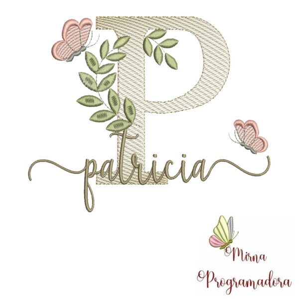 Matriz de Bordado Folhas Borboletas nome Patricia