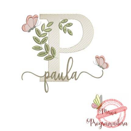 Matriz de Bordado Folhas Borboletas nome Paula