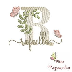 Matriz de Bordado Folhas Borboletas nome Rafaella