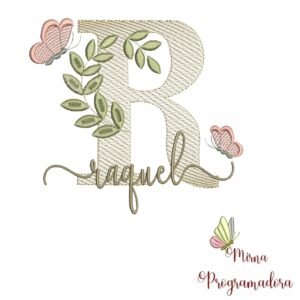 Matriz de Bordado Folhas Borboletas nome Raquel