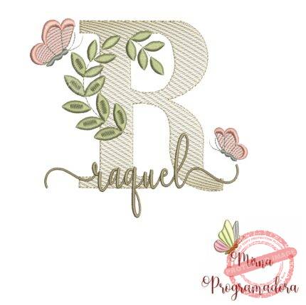 Matriz de Bordado Folhas Borboletas nome Raquel