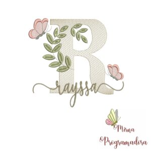 Matriz de Bordado Folhas Borboletas nome Rayssa