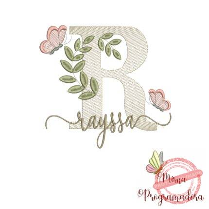 Matriz de Bordado Folhas Borboletas nome Rayssa