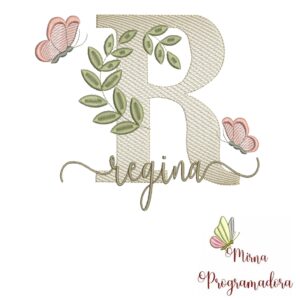 Matriz de Bordado Folhas Borboletas nome Regina