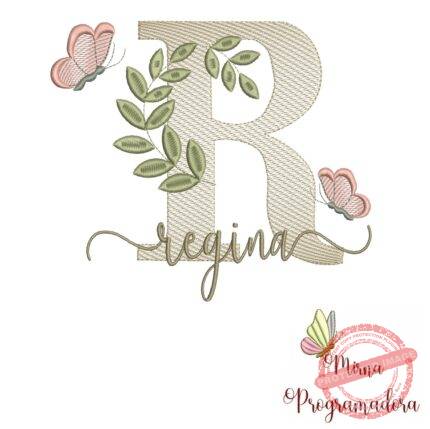Matriz de Bordado Folhas Borboletas nome Regina