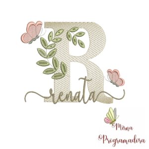 Matriz de Bordado Folhas Borboletas nome Renata