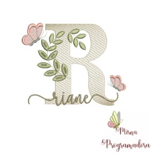 Matriz de Bordado Folhas Borboletas nome Riane