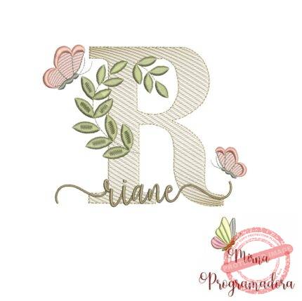 Matriz de Bordado Folhas Borboletas nome Riane
