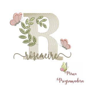 Matriz de Bordado Folhas Borboletas nome Rosemeire