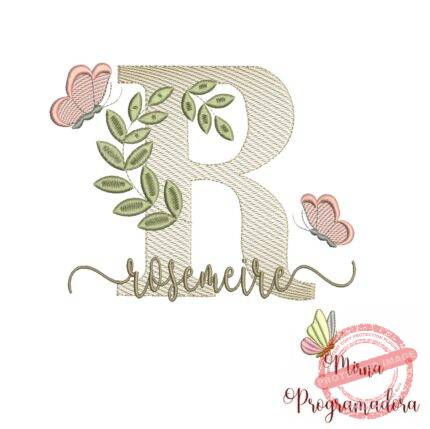Matriz de Bordado Folhas Borboletas nome Rosemeire