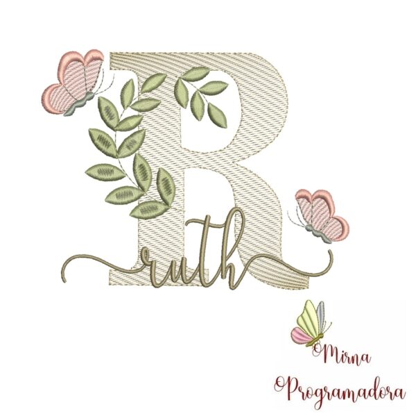 Matriz de Bordado Folhas Borboletas nome Ruth