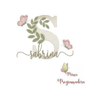 Matriz de Bordado Folhas Borboletas nome Sabrina