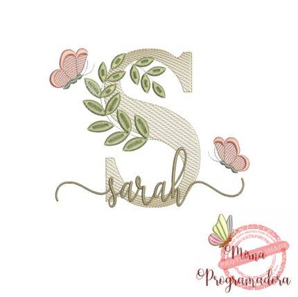 Matriz de Bordado Folhas Borboletas nome Sarah