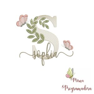 Matriz de Bordado Folhas Borboletas nome Sophia