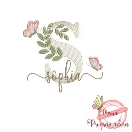 Matriz de Bordado Folhas Borboletas nome Sophia