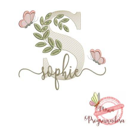 Matriz de Bordado Folhas Borboletas nome Sophie