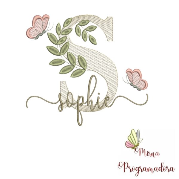 Matriz de Bordado Folhas Borboletas nome Sophie