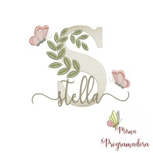 Matriz de Bordado Folhas Borboletas nome Stella