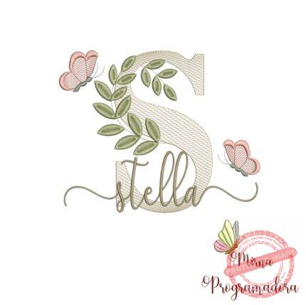 Matriz de Bordado Folhas Borboletas nome Stella
