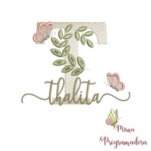 Matriz de Bordado Folhas Borboletas nome Thalita